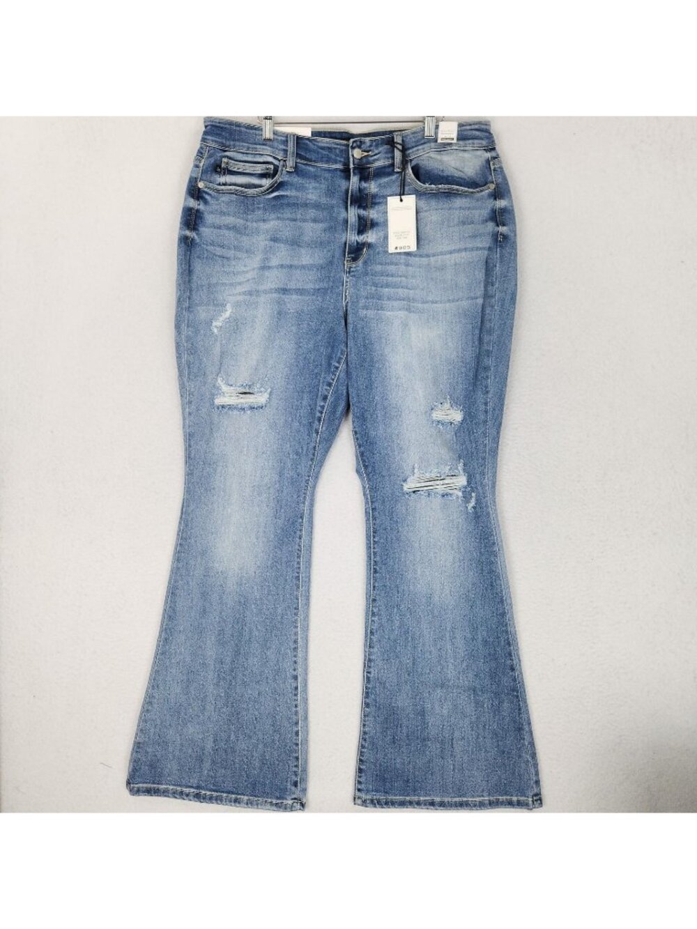 Judy Blue Jeans Womens 18W Blue High Rise Flare Leg Distressed Stretch Denim NEW
